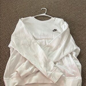 Nike White Women's Crew Sweatshirt with Brown Swoosh